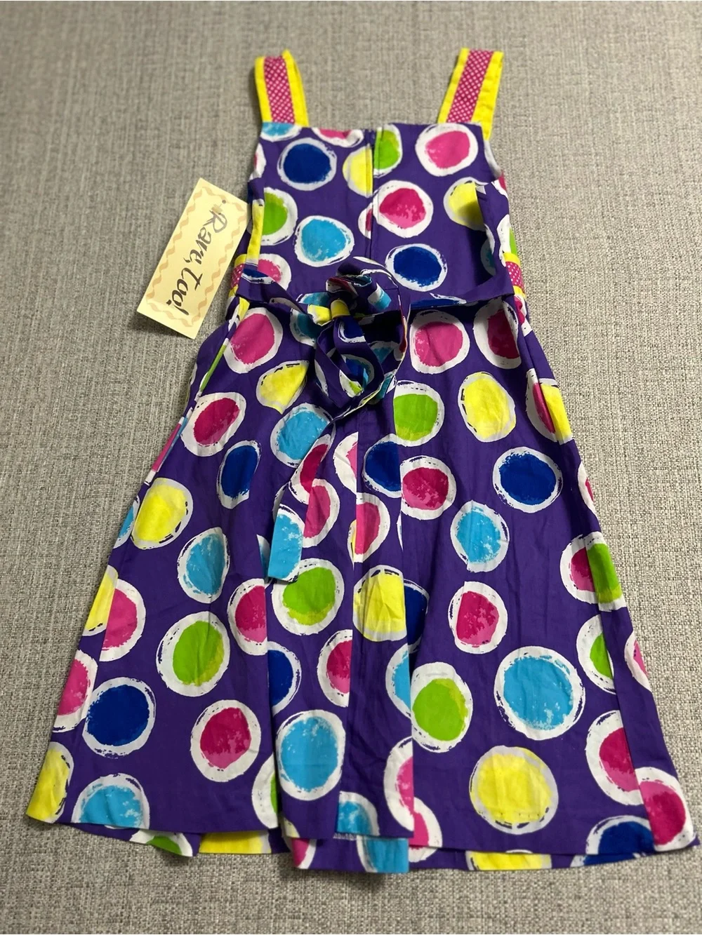Rare,Too Purple Polka Dot Bow Sundress with Bright Multi Dots. Cotton Size 6 NWT